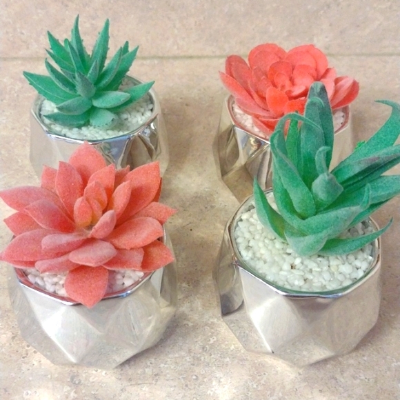 Other - New artificial succulents flowers in silver pots plants